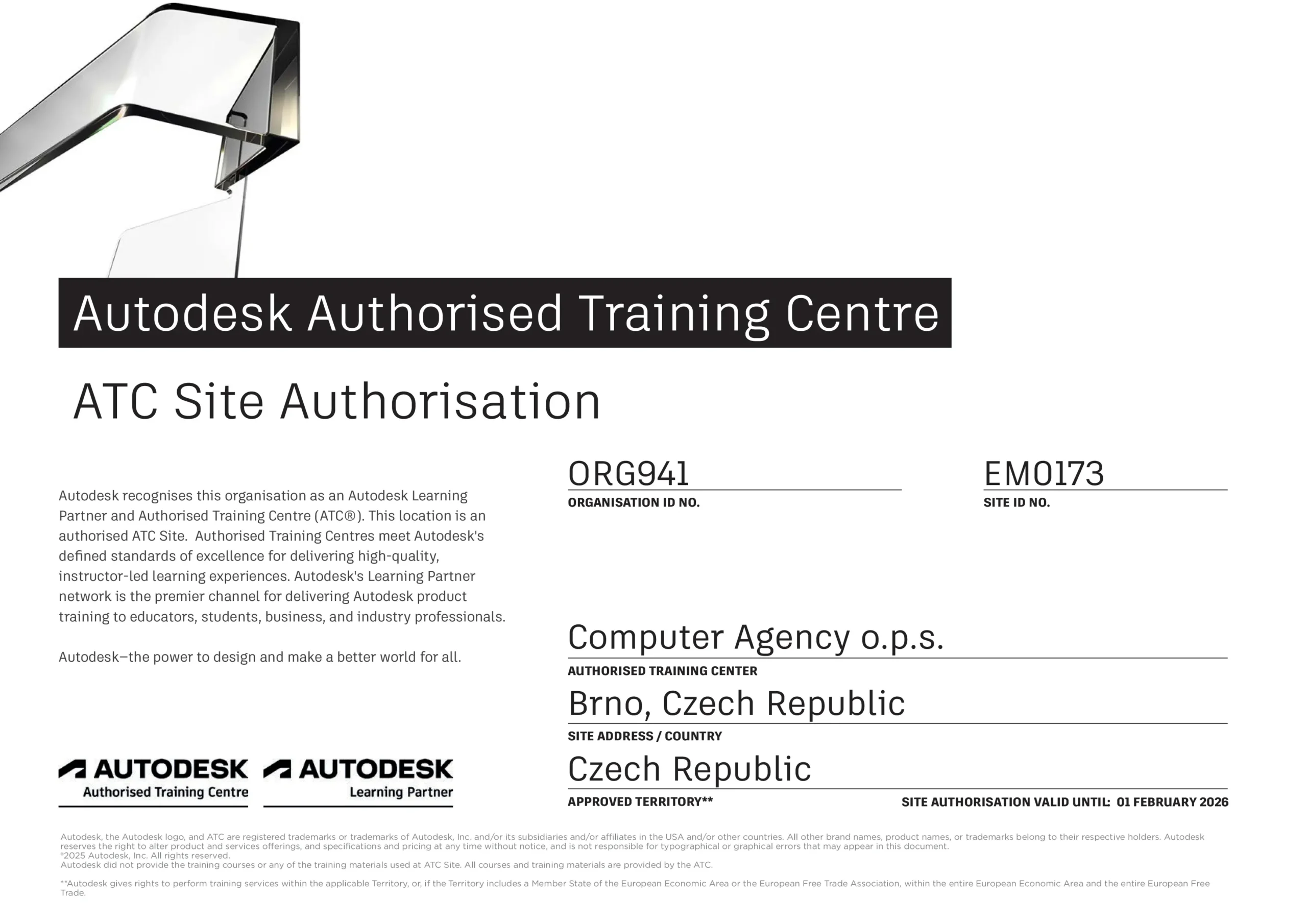 Máme certifikaci Autodesk ATC SIte Authorization | C-agency - kurzy na míru